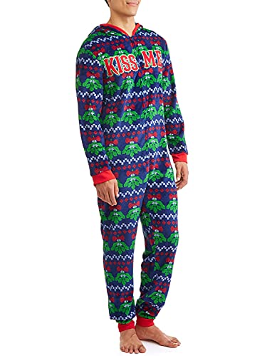 Mistletoe Mens Ugly Christmas Sweater Minky Fleece Drop Seat Union Suit Pajamas2