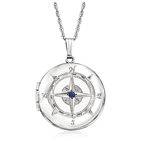 Ross-Simons Sterling Silver Compass Locket Necklace With Sapphire Accent Cover