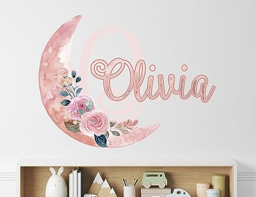 Vinilo decorativo personalizado luna y flores para cuarto niña miniatura 4