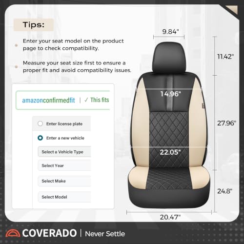 Image of Coverado Car Seat Covers Front Pair, Automotive Leather Seat Covers for Car,Universal Fit Front Back Seat Cover, Non-Slip Waterproof Breathable Car Seat Protector