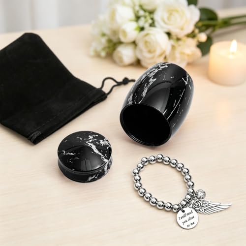 Image of Black Marble Finish Small Keepsake Urn for Human or Pet Ashes