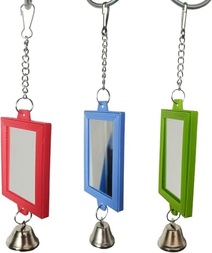 Jizlan 1Pc Random Color Pet Bird Mirror with Bell Interactive Parrot Toys for Budgies Parakeets Conures, Pet Supplies