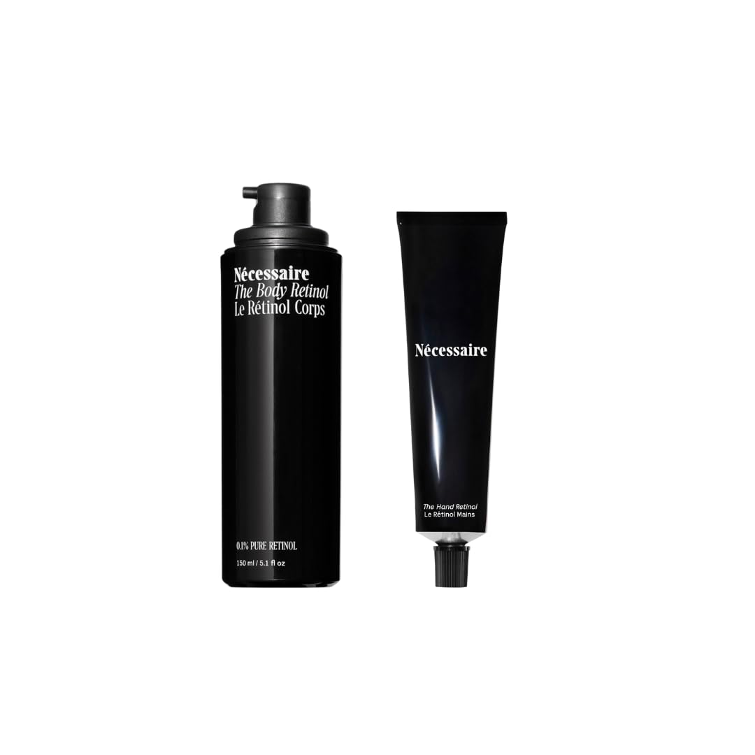 Nécessaire The Retinol Duo – Body + Hand Retinol Set for Crepiness, Wrinkles & Uneven Tone – Fragrance-Free, Fast-Absorbing Night Treatments – Dermatologist-Tested, Vegan – 2 x Targeted Serums