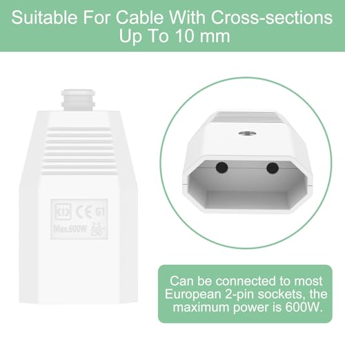 zoerbufan Eurokupplung Flach, 2 Stücke Euroflachkupplung Kupplung 250V/2,5A, Eurostecker Flach Schuko Kupplung Flach mit Zugentlastung (Weiß)
