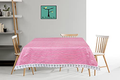 Image of The Furnishing Tree Waterproof Square Shaped Upto 6 Seater Printed Dining Table Cover Size 72x72 inches with White Border Lace