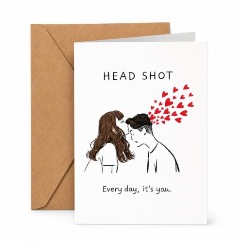 isenwill Cute Romantic Forehead Kiss Card for Him or Her – Funny Hand Drawn Couples Greeting Card, 5x7 Blank Inside Love Card for Husband, Wife, Boyfriend or Girlfriend (Every Day It's You)