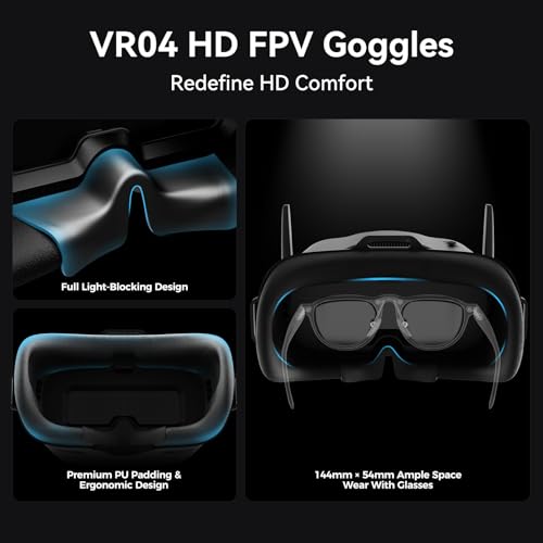 BETAFPV Gogle HD FPV VR04 z rozdzielczością 1080P, ekran LCD, gniazdo micro SD, 2 baterie 2600 mAh Lipo do 3H, regulowane opaski na głowę, wsparcie nagrywania odtwarzania, kompatybilny z P1 Air Unit
