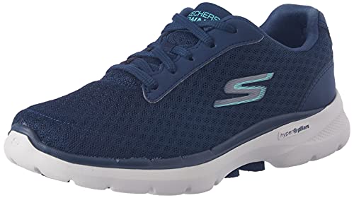 Skechers Women's GO Walk 6-Iconic Vision Sneaker, Navy/Turquoise, 5