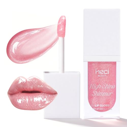 HECI BEAUTY Glitter Lip Gloss –Nourishing and Hydrating with High-Shine Glimmer Finish & Sheer Wash Of Color, Strawberry Scent, Non-Sticky, Vegan & Cruelty-free, Candy Pink 0.21 fl oz