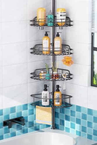 HAMITOR Corner Shower Caddy Tension Pole: 4-Tier Stainless Steel ...
