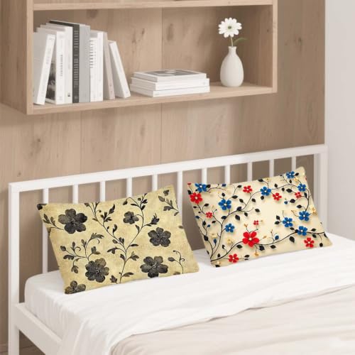 Coussin extérieur imperméable motif arbre lin housse de coussin rectangulaire 50x80 - 5
