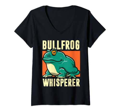 Womens Bullfrog Whisperer Retro Frog Lover Graphic V-Neck T-Shirt