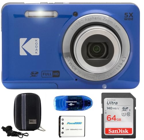 KODAK Pixpro FZ55 �f�W�^���J�����o���h��:SanDisk 64GB SDXC�������[�J�[�h�A�n�[�h�V�F���J�����P�[�X�ASD�J�[�h���[�_�[�Ȃ�(5�A�C�e��)(�u���[)
