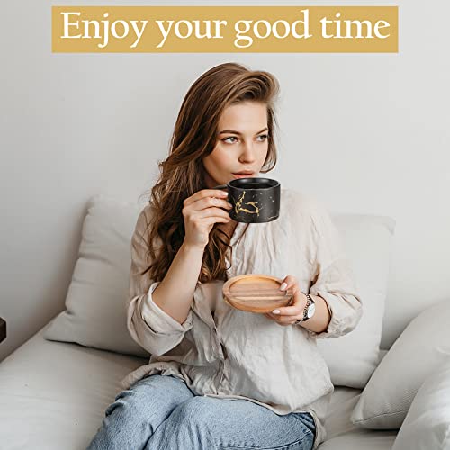 Irenare 6 Pcs Espresso Cup Set 6 Oz Ceramic Cappuccino Cups With Stainless Steel Spoon And Wood Saucer Porcelain Espresso Cappuccino Cup Latte Mugs For Americano Mocha Tea, White And Black #TOP5