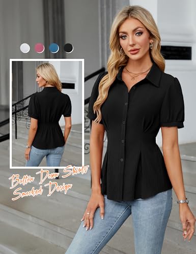 Blooming Jelly Womens Business Casual Tops Button Down Shirts Dressy Smocked Peplum Blouses Trendy Summer Outfits 20252