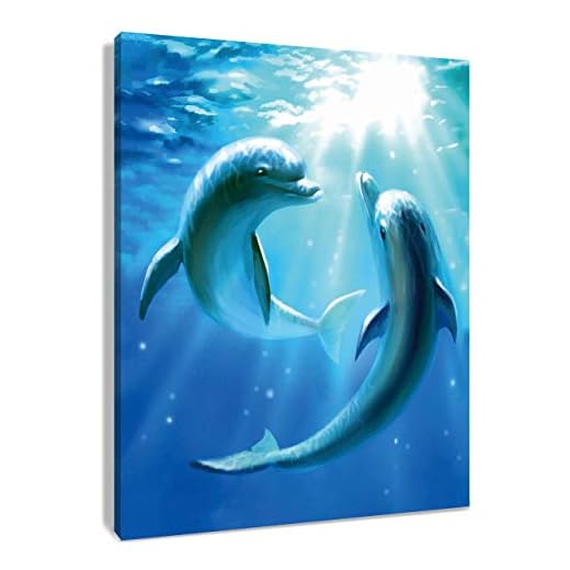 HVEST Dolphin Canvas Wall Art Cute Dolphins Playing Under Sea with Sunshine Picture Printing Artwork for Living Room Bedroom Bathroom Wall Decor,Stretched and Framed Ready to Hang,12x16 Inches
