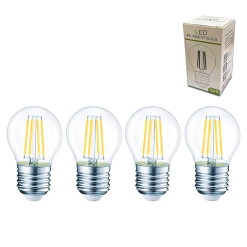 Image of Xnordcaper G45 E27 Dimmable Golf Ball LED Light Bulbs, 4W Energy Saving G45 Mini Globe LED Filament Light Bulb Clear Glass 2700K Warm White E27 SES Edison Screw Bulbs, 40W Equivalent, Pack of 4