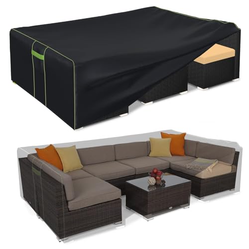 HIGHTQURO Patio Furniture Covers Waterproof, Heavy Duty 600D Outdoor Furniture Covers for Outdoor Dining Table and Chair,Tear Resistance and Anti-UV, 74"L x 47"W x 28"H, Black with Green Piping by HIGHTQURO - Used condition - US$14.48