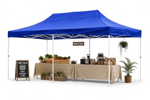 Image of Invezo Outdoor Gazebo Canopy Tent 10 x 20 feet - Waterproof Tent, 2 mins Installation with Metal sockets and Heavy top Cover (Blue, SEMI Premium (42 KGS))