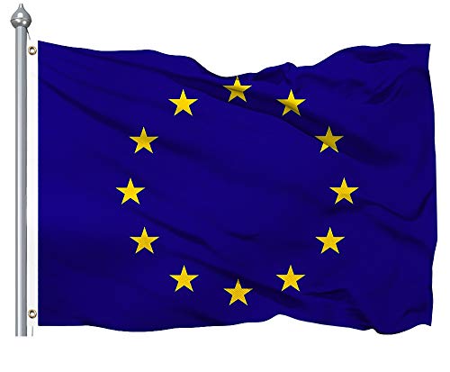 QSUM Bandera de Europa 3x5 pies - Unión Europea Bandera de UE Euro Blue 12 Estrellas - Bandera de Poliéster 400D para Exteriores/Interiores