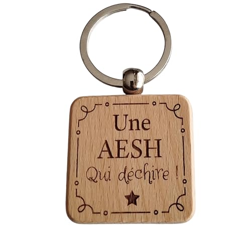 Porte-Clés en Bois Gravé Personnalisé - Idée Cadeau pour AESH Unique pour Collègue de Travail, Ami, Famille - Porte Clef AESH Idéal pour Cadeau de Noël, Anniversaire