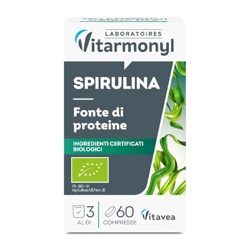 Spirulina - Proteine Vegetali - Ricca di Vitamine e Minerali - Vitalità e Tono - Integratori Stanchezza - Difese Immunitarie - 60 Spirulina Compresse - Per tutta la Famiglia - Vitarmonyl