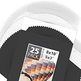 Mat Board Center Bevel Cut Acid-Free Pre-Cut 8x10 Black Picture Mat Set. Includes a Pack of 25 White