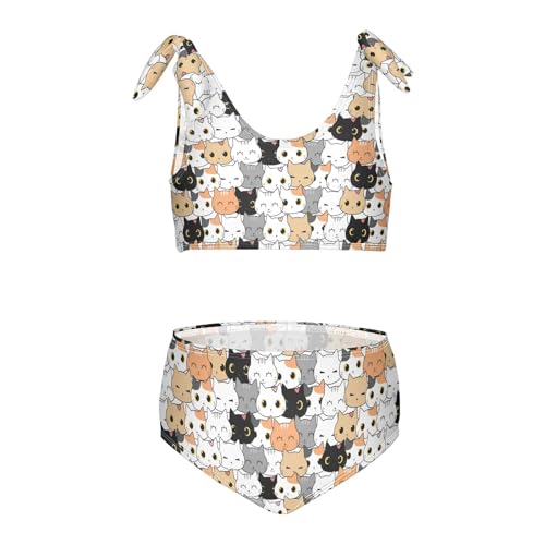 Wusikd Cat Kitten Girls Swimsuits Two Piece Cartoon Swimwear Bikini Set for for Girls Size 11-12T