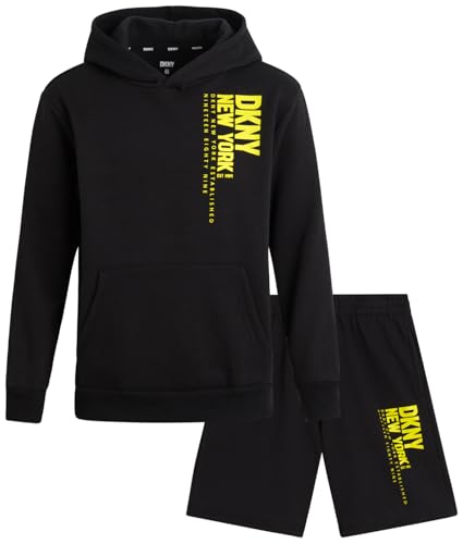 Image of DKNY Boys' Short Set - 2 Piece Soft Fleece Active Hoodie and Running Shorts - Athletic Boys' Matching Outfit Set (Sizes:8-12)