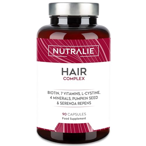 INTEGRATORE CRESCITA CAPELLI - Vitamine Capelli Anticaduta - Biotina, Zinco, Selenio, L-Cisteina, Serenoa Serrulata, Aglio - Per Capelli Forti Donne e Uomini | Hair Complex 90 capsule Nutralie