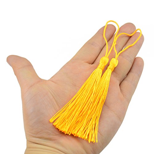 Image of 100pcs 13cm /5 Inch Silky Floss Bookmark Tassels with 2-Inch Cord Loop and Small Chinese Knot for Jewelry Making, Souvenir, Bookmarks, DIY Craft Accessory (Royal Gold)