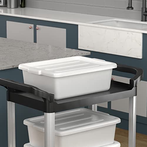Krollen Industrial 6-Pack 20\" x 15\" x 7\" 9 Gallon White Polypropylene Plastic Bus Tub / Bus Box with Cover