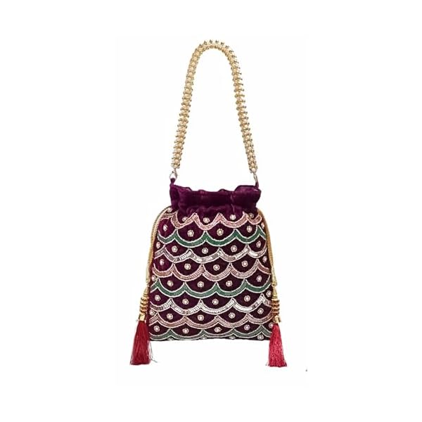 Amerie Fashions Women's Embroidered Wine Potli Bag Purse for Party Wedding - Image 5
