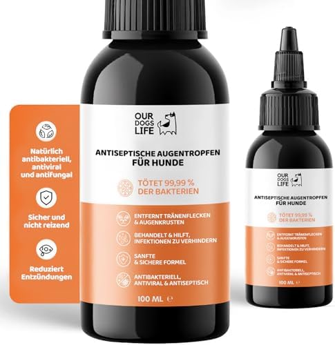 DogsLife Hunde Augentropfen 100ml | Antiseptische Augenreinigung für trockene, juckende und gereizte Augen | Erste Hilfe