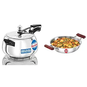 Hawkins Stainless Steel Pressure Cooker, 5 litres, Silver and Tri-ply Stainless Steel Deep-Fry Pan 2.5 Litre