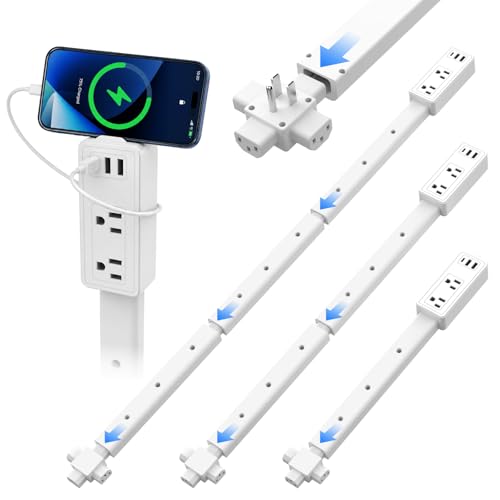 TlinTic Electrical Outlet Extender Stick -Modular Expandable Wall Outlet Extender with 2 AC Outlets and 3 USB Ports (2 USB-A+1 USB-C)Adjustable Length for Behind Sofa Behind Furniture Nightstand Desk