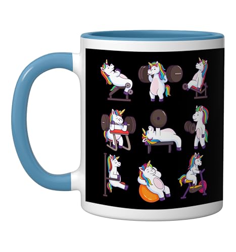 Unicorn Gym Motivation Fitness Enthusiast Design Ceramic Mug, Blue/White