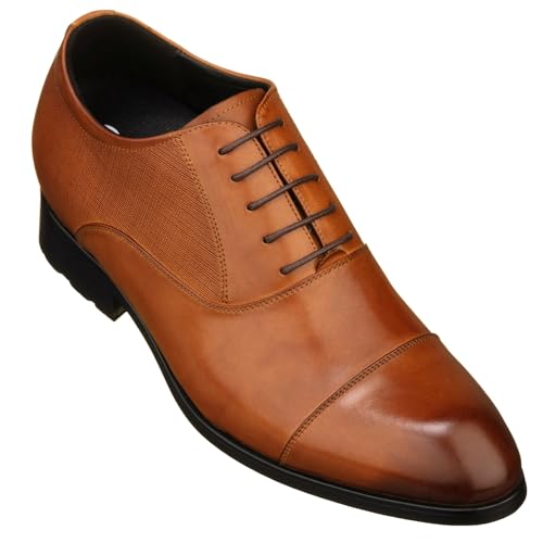 CALTO Men's Invisible Height Increasing Elevator Shoes - Brown Premium Leather Lace-up Formal Derby Oxfords - 3 Inches Taller - Y6711 - Size 10 D(M) US