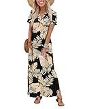 OFEEFAN Sundresses for Women 2026 Long Maternity Maxi Plus Size Dresses Short Sleeve Summer Dress Spring Cruise Outfits Beige Leaf 3XL