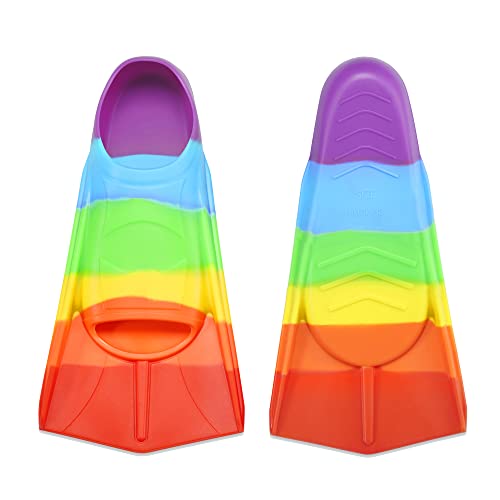 Schwimmflossen Kinder, 100% Silikon Kurzflossen, Taucherflossen Regenbogen Flossen für Kinder Erwachsene Männer Frauen Schwimmen Tauchen (Regenbogen, XXS)