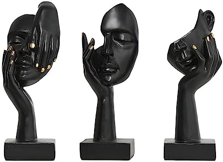 AWNR Black Women Face Statue Set of 3 Abstract Sculpture Small Figurines for Modern Home Decor Living Room Shelf Bookshelf Accents TV Stand Mantel Decorative Objects Office Desk Decorations