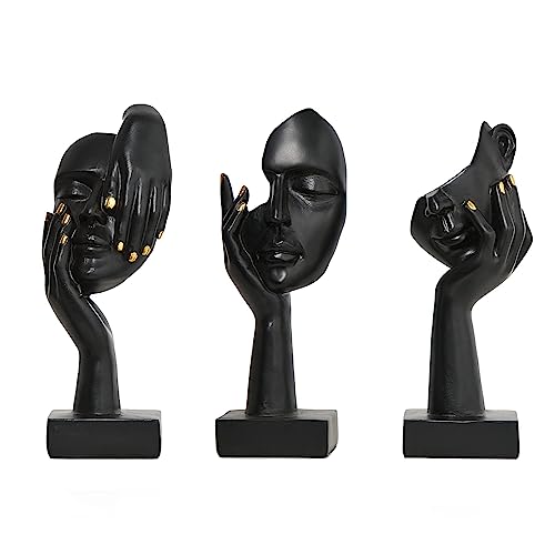 Awnr Black Women Face Statue Set Of 3 Abstract Sculpture Small Figurines For Modern Home Decor Living Room Shelf Bookshelf Accents Tv Stand Mantel Decorative Objects Office Desk Decorations #TOP26