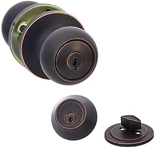 AmazonBasics Exterior Door Knob With Lock and Deadbolt, Coastal, Oil Rubbed Bronze