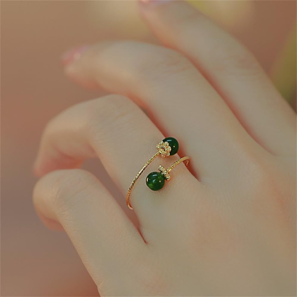 Dainty Balls Adjustable Open Wrap Ring for Women Gold Plated Stacking Statement Wedding Artificial Jade Shell Stone Finger Rings Fashion Layered Comfort Fit Christmas Holiday Jewelry