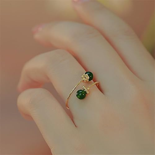 Miniatura 2 de Anillo abierto ajustable con bolas delicadas para mujer, chapado en oro, apilable, para boda, piedra de jade artificial, anillos de dedo de moda,