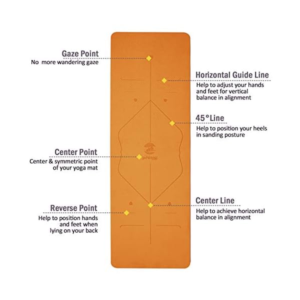 SaphiRose Non-Slip Yoga Mat with Alignment Lines TPE Home Fitness Eco-Friendly Exercise & Workout Mat with Carrying Strap Types of Yoga Orange+Black