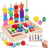 TooyBing Montessori Wooden Lacing Beads Toys for 3 4 Year Old Toddler Kids, Sequencing & Stacking Block Toy with Storage Box, STEM Preschool Learning Toys, Christmas Birthday Gifts for Boys Girls