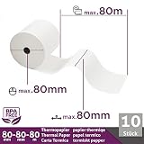 5 sztuk rolek termicznych/rolek do bonów/rolek kasowych 80 mm x 80 m x 12 mm (80 x 80 x 12) do wszystkich powszechnie stosowanych drukarek atramentowych z papieru termicznego – nie zawiera BPA (B: 80 mm – Ø 80 mm x 80 m – 10 sztuk)
