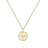Galis Dainty Necklace - 15.7' Cubic Zirconia for Women with Compass Pendant, Gold Plated Chain Necklaces, Women's Trendy Accessories, CZ Diamond Solitaire with Lobster Clasp, Minimalist Gift