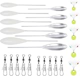 MOERAE 25 Stück Sbirolino Set, Praktisch Angelzubehör Forelle Set für Forellenköder, 5 Pcs Spirolino Sinkend 5 Pcs Sbirolino Schwimmend 6g 8g 10g 15g 20g und 10 dreifachwirbel 5 Größen Schnurstopper